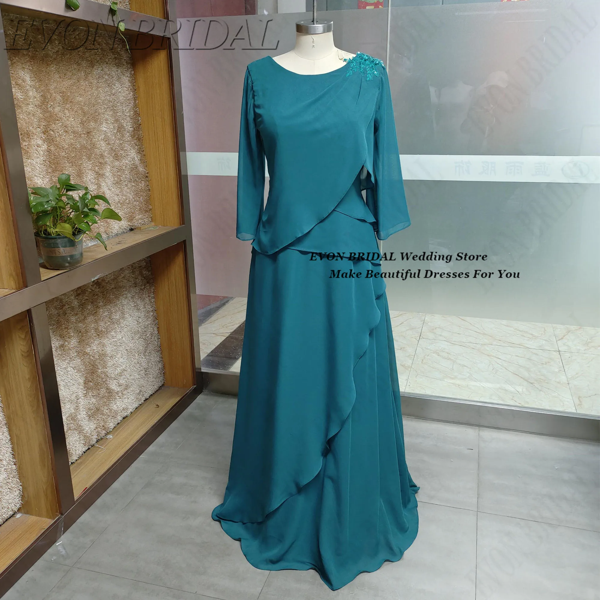 فساتين أم العروس شيفون مزينة حسب الطلب 2025 على شكل حرف A فساتين أم العريس مكشكشة لحفلات الزفاف فستان الضيوف EVON BRIDAL