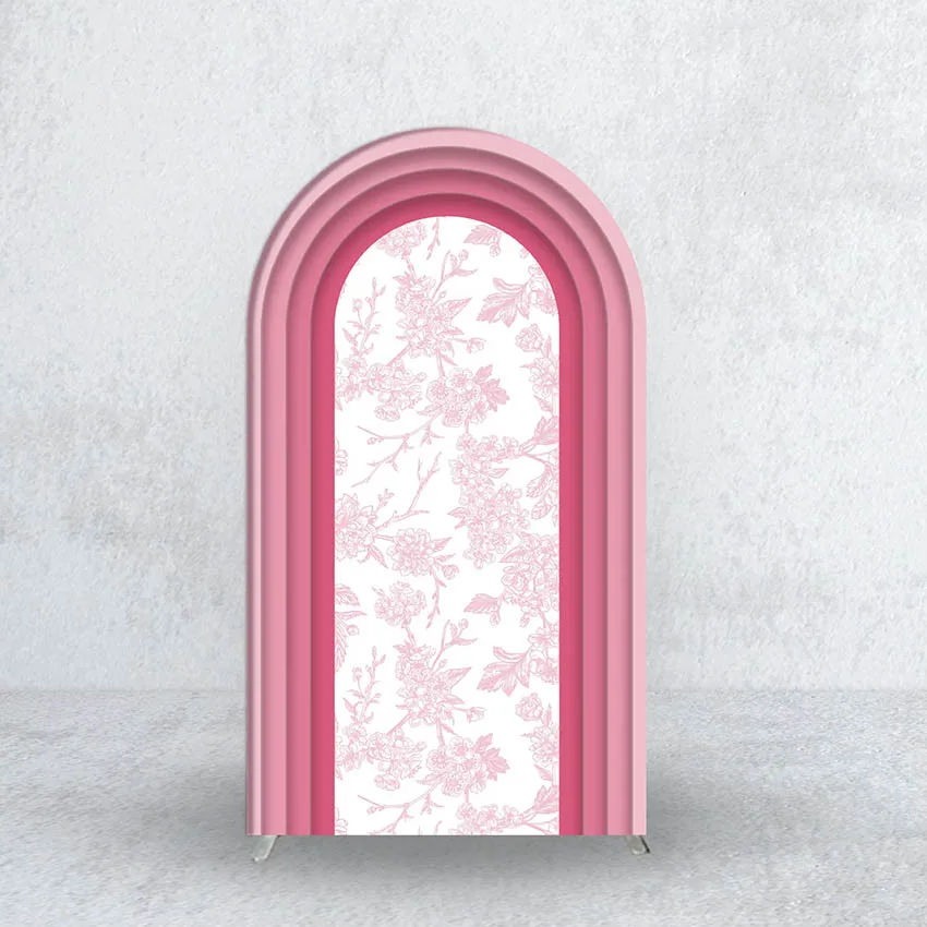 LS Custom 2-Sided Pink Bow Floral Bloom Pattern Girl Birthday Party Baby Shower Cover Chiara Arch Background Decor Backdrop