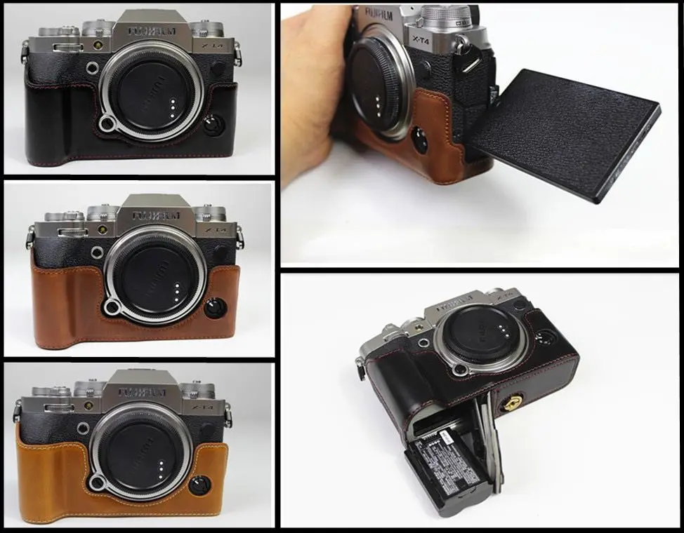 

Camera Video Bag PU Leather Case Shell Half Body Base Protector for Fujifilm X-T4 XT-4 Fuji XT4 Protective Opening Bottom Cover