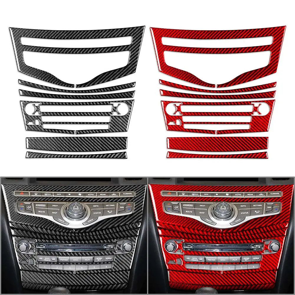6Pcs Carbon Fiber Pattern Car Center Console Navigation Radio Panel Cover Trim For Infiniti JX35 QX60 2013 2014 2015 2016 LHD