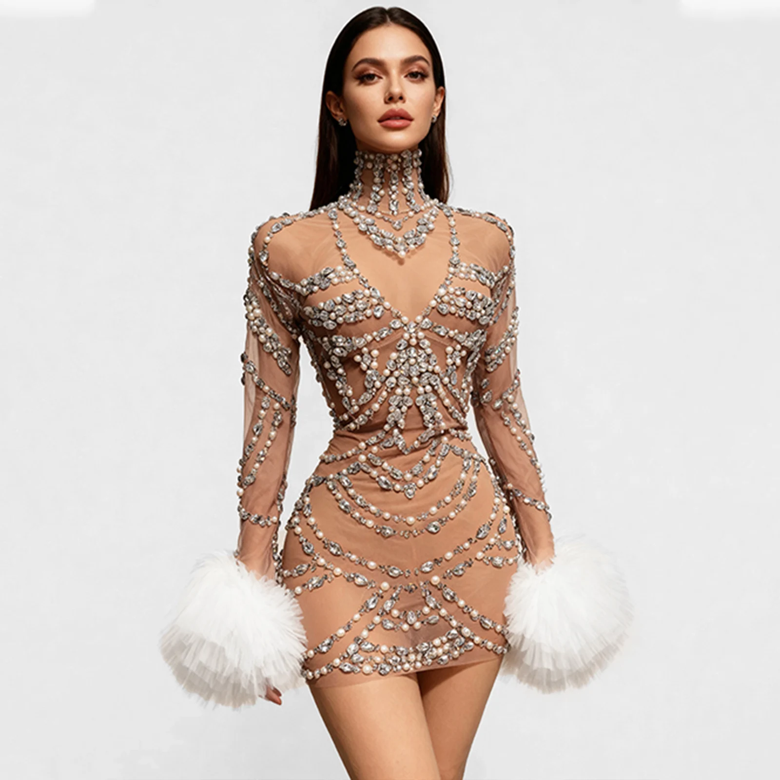 

Sexy Mesh Transparent Dance Outfit Sparkly Rhinestones Bodysuit Women Performance Costume Singer Party Club Show Stage Bar Wear