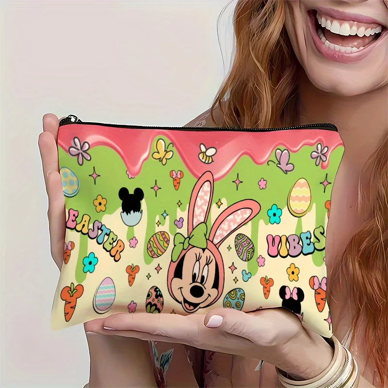 디즈니 미키 빈티지 메이크업 가방 1개 - 부활절 달걀, 꽃, 나비 패턴이 있는 밝은 봄 디자인 - 여성용 귀여운 다기능 지퍼 가방, 보석 보관 가방, 완벽한 여행용 지퍼 정리함
