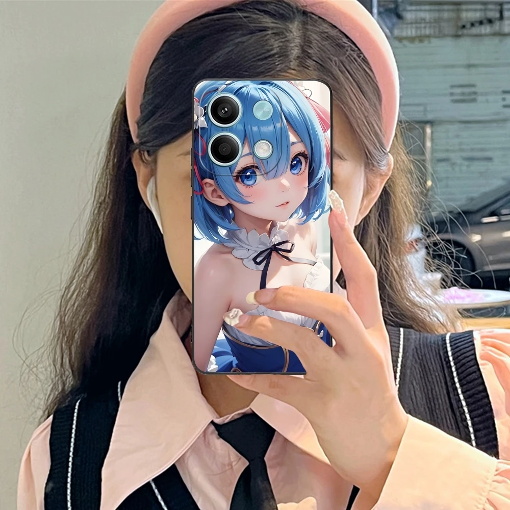 Re Zero Rem Girl Mobile Cell Phone Case for Xiaomi Redmi Note 13 12 11 10 9 8 7 6 S A Pro Lite Plus 5G Black Phone Cover Shell