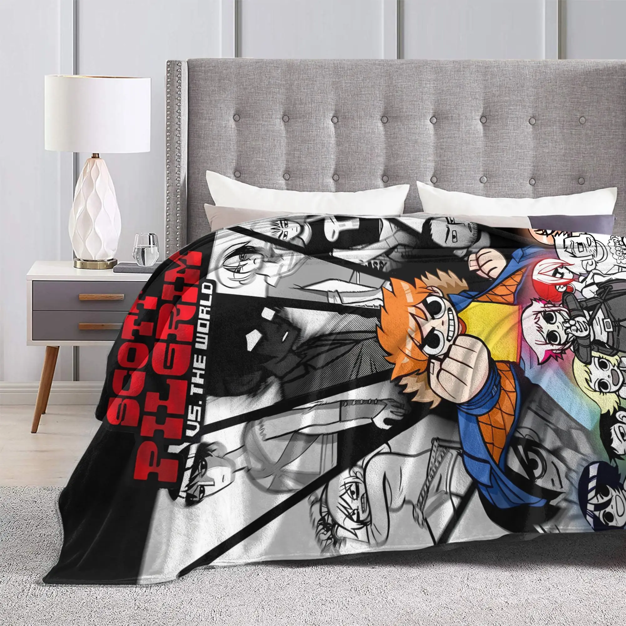 Scott Pilgrim Black White Fight Blanket Quality Warm Soft  Throw Blanket Spring Girls Boys Couch Chair Novelty Bedspread