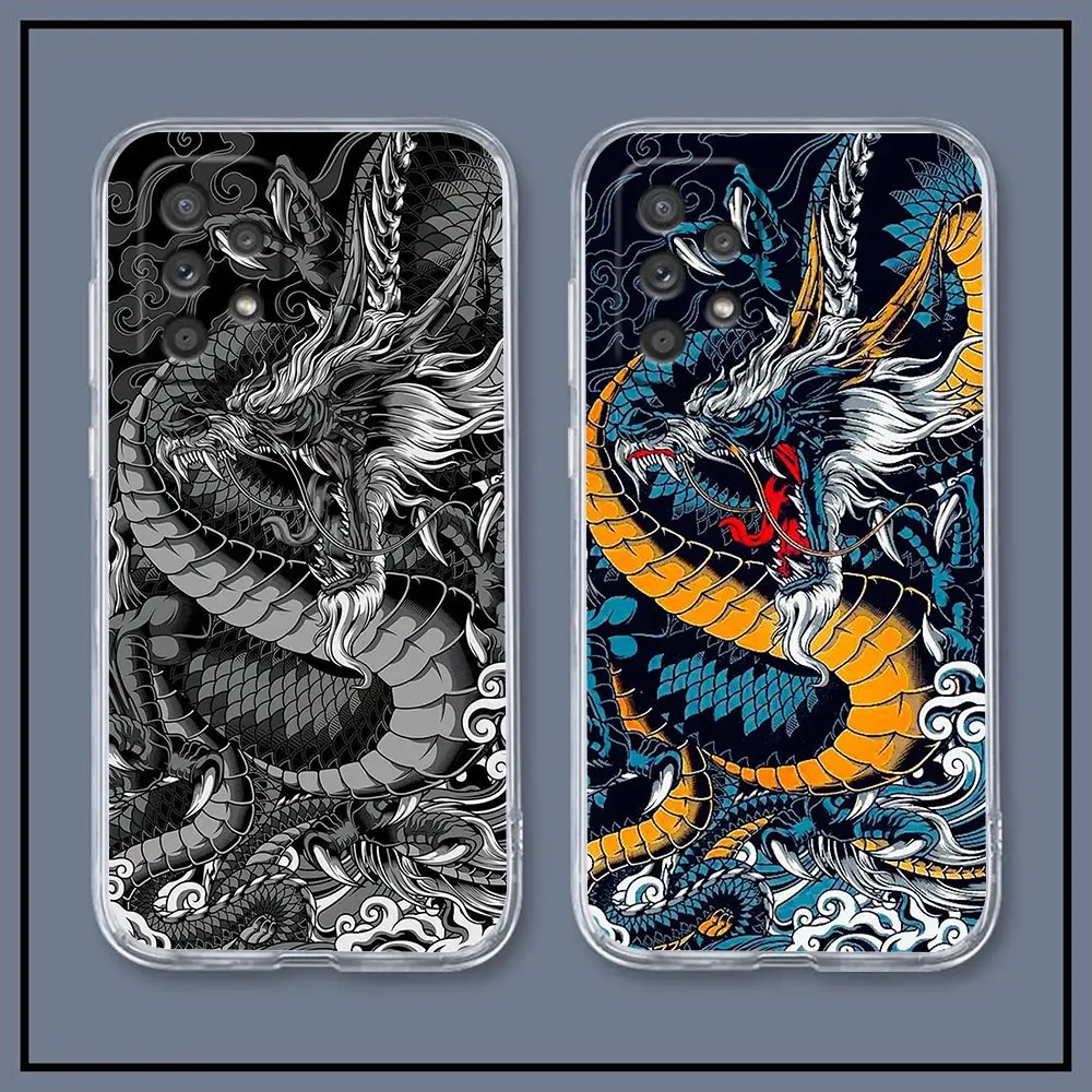 Clear Phone Case For Samsung A13 A20S A21S A22 A23 A24 A31 A32 A42 A50 A51 A52 A71 4G 5G Case Funda Mythical Dragon And Tiger