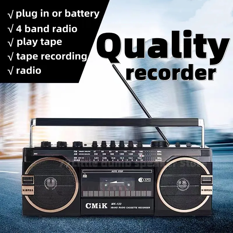 

Old Vintage Tape Radio 5.0 Bluetooth Player Portable Multi band Radio USB TF Card Playing Tape MP3 Multi function Player Recorde