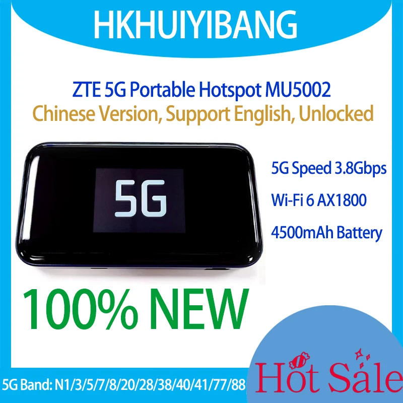 Unlocked New ZTE MU5002 5G Portable Mobile Router With Sim Card Slot WiFi 6 5G Sub6 4G LTE CAT22 Wireless Modem Hotspot 3.8Gbps