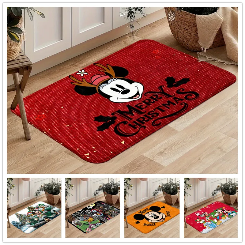 MINISO Disney Mickey Mouse Christmas Door Mat Washable Kitchen Rug Polyester Home Decor Carpet Non Slip Bedroom Bathroom Doormat