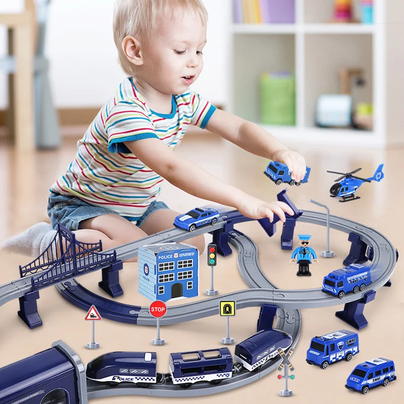 Kids Railway Toys Plastic Train Track Set Electric Car Locomotive Diecast Slot Fit For Brand Wood Tracks Toys For Children