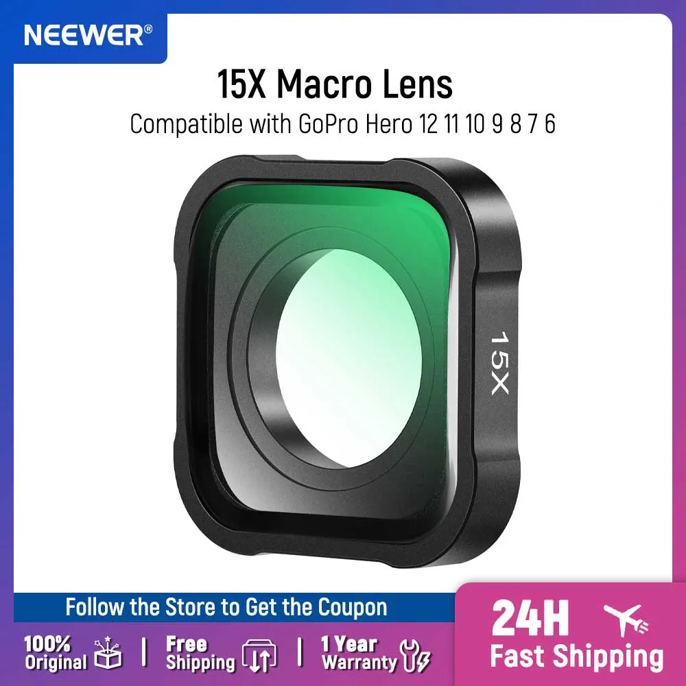 NEEWER 15X Magnification Lens 7-10cm Focal Distance for Macro Photography Close Up Compatible with GoPro Hero 13 12 11 10 9