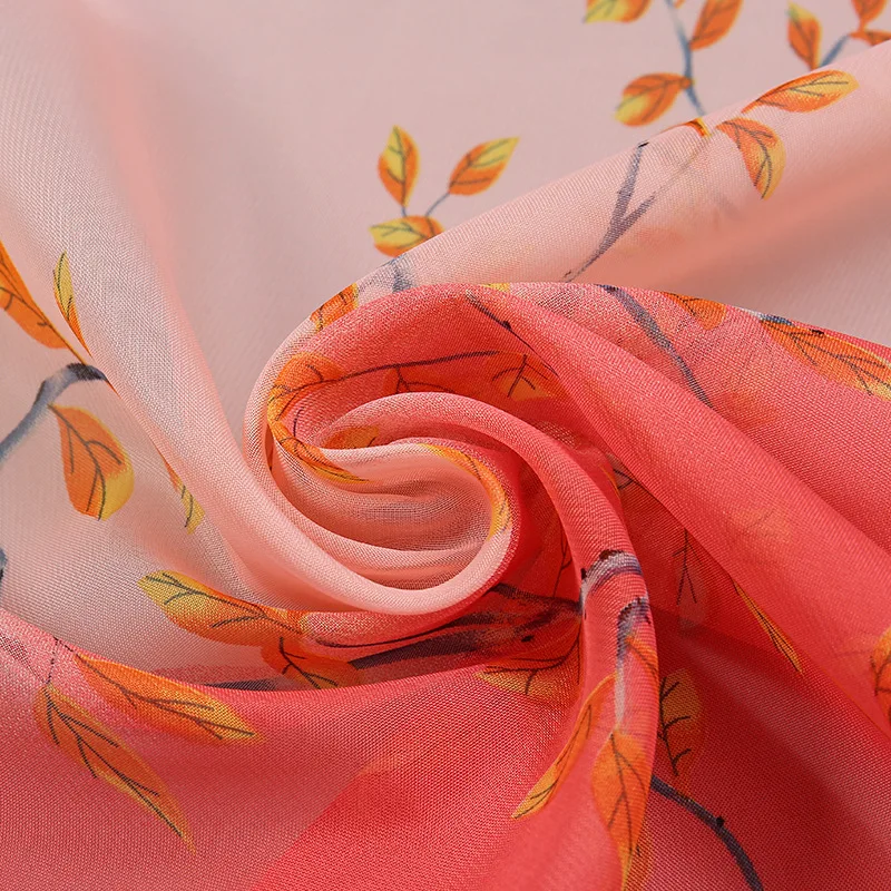 Spring Summer Hot Sale Gradient Branch Chiffon Print Small Scarf for Women, New Elegant Versatile Breathable Scarf