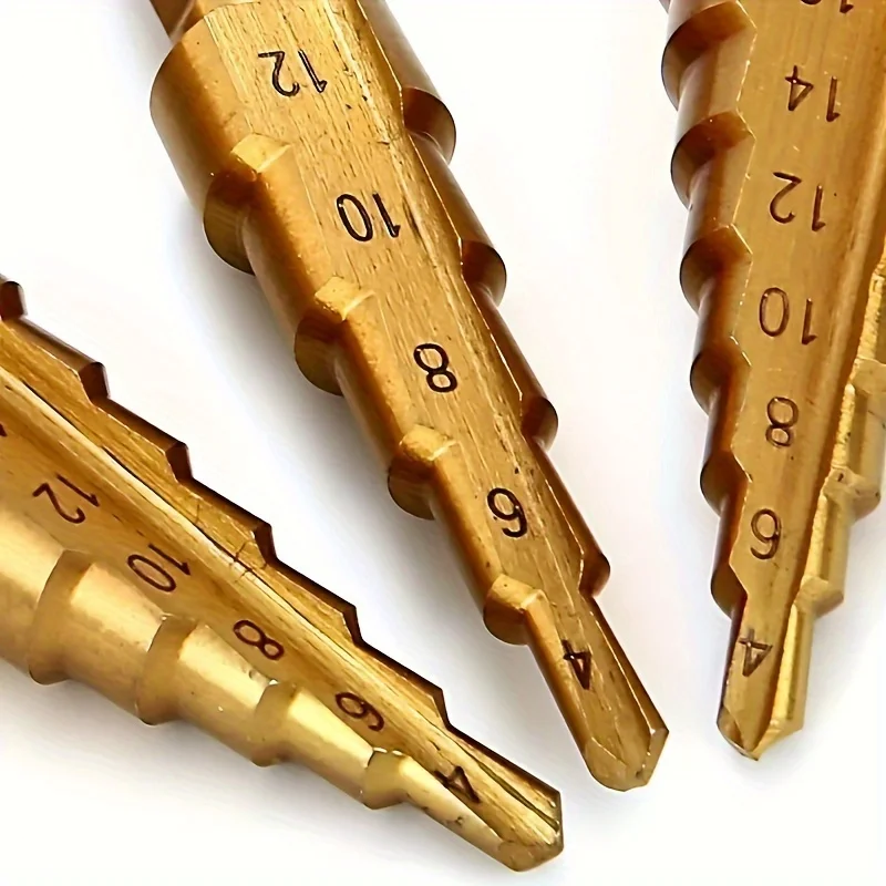 3-12/4-12/4-20 High Carbon Steel Step Cone Drill Bit Kit, Hexagonal Head, Suitable for Wood, Plastic, Glass Surfaces
