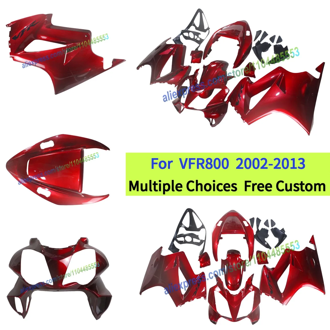 Motorcycle Body Kits For Honda VFR 800 VTEC 2002 - 2013 VFR800 Cherry Red ABS Injection Fairings