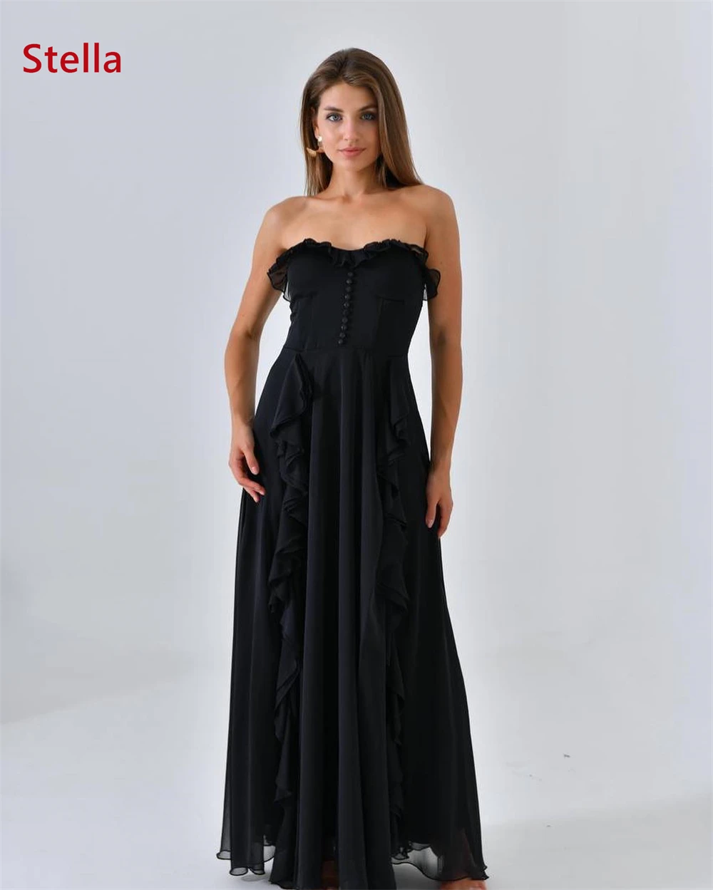 Robe De soirée en mousseline De soie noire, personnalisée, exquise, classique, sans bretelles, sans manches, robes De retour, à la mode