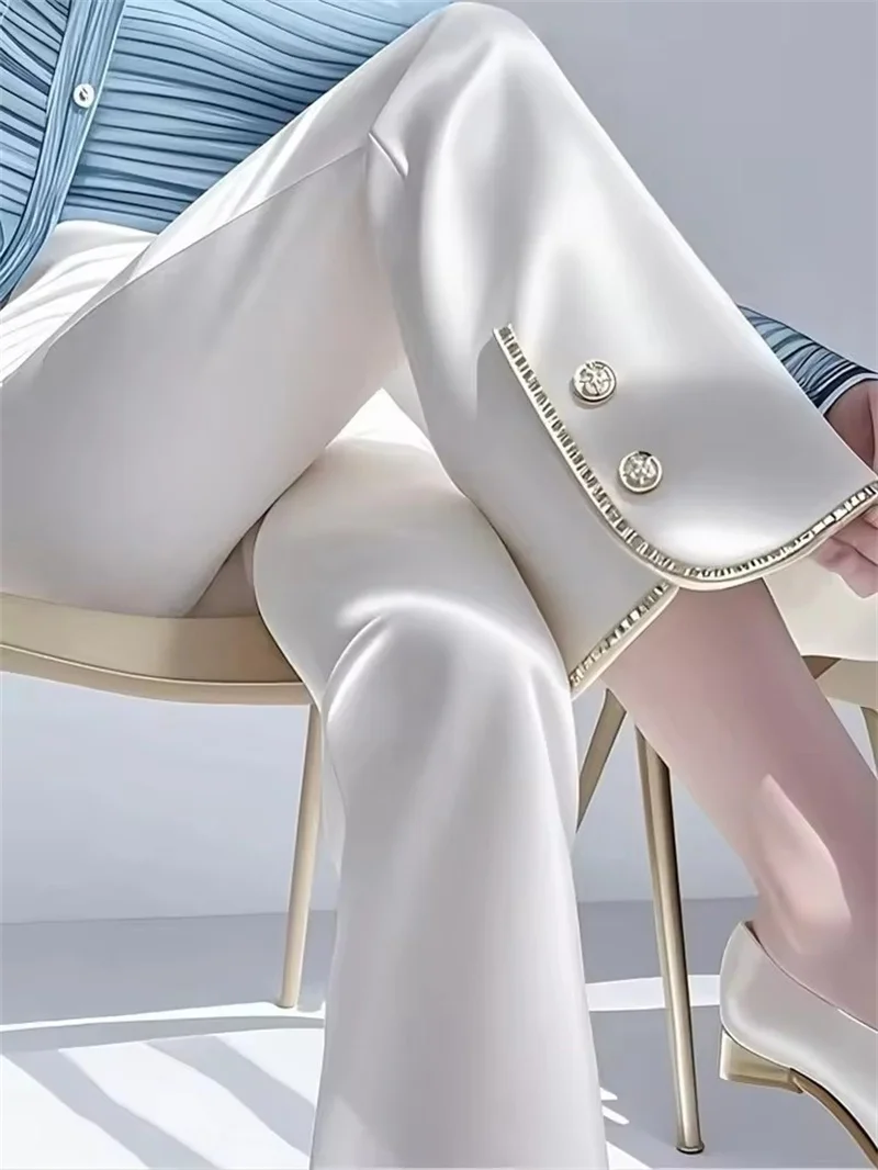 Pantalons décontractés blancs pour femmes printemps été 2025, Style haut de gamme, tempérament paresseux et décontracté, taille haute, jambes droites