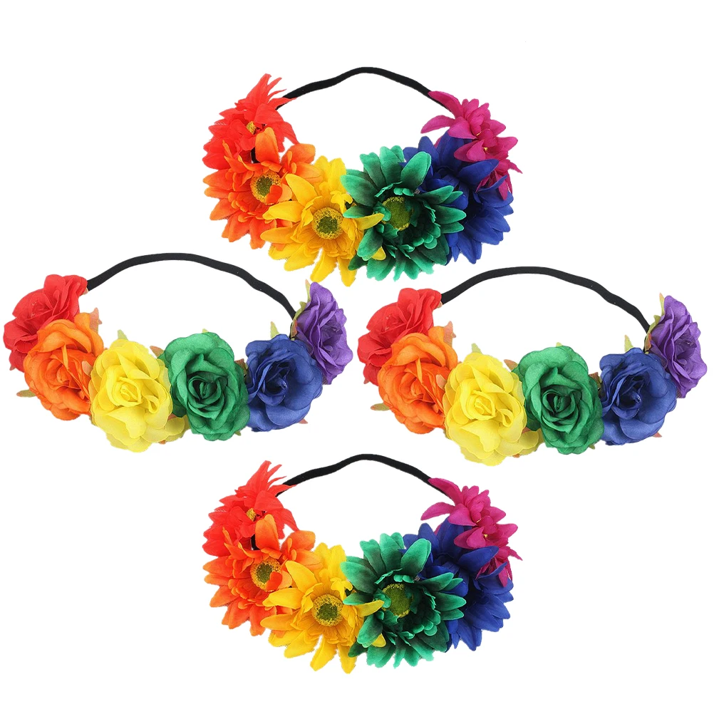 4-delige regenboog haarband set bruids bruiloft bloem hoofdband hoofddeksels doek bruidsmeisje hoofdtooi charme elegant chic