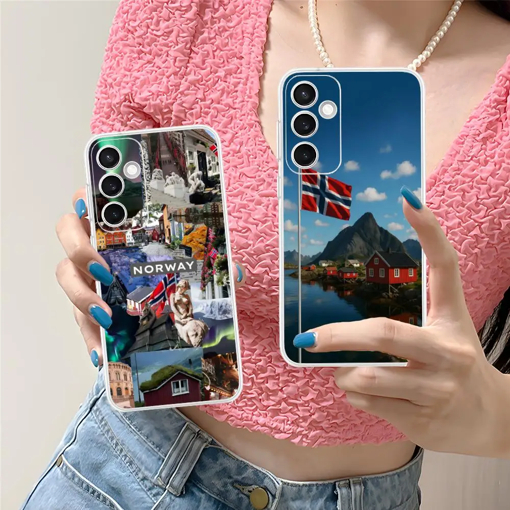 Norway Flag Phone Case for Samsung Galaxy S25 S24 S23 S22 S21Plus FE Ultra Soft TPU Clear Shockproof Cover