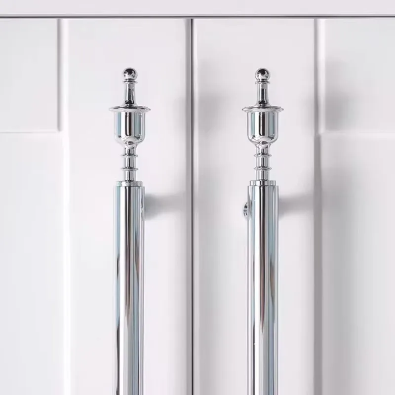 Bright Chrome Crown Shape Furniture Handles Long Round Modern Pulls Cupboard Wardrobe Dresser Shoe Box Drawer Cabinet Bar Knob
