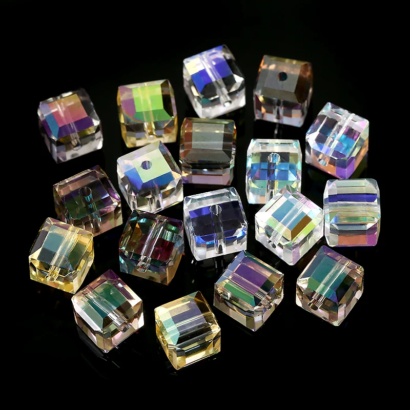 50/100 Stück 4/6/8mm Kristallperlen AB Bunte Würfel Österreichische Perlen für Schmuckherstellung Glasperlen DIY Armband Ohrringe Halskette