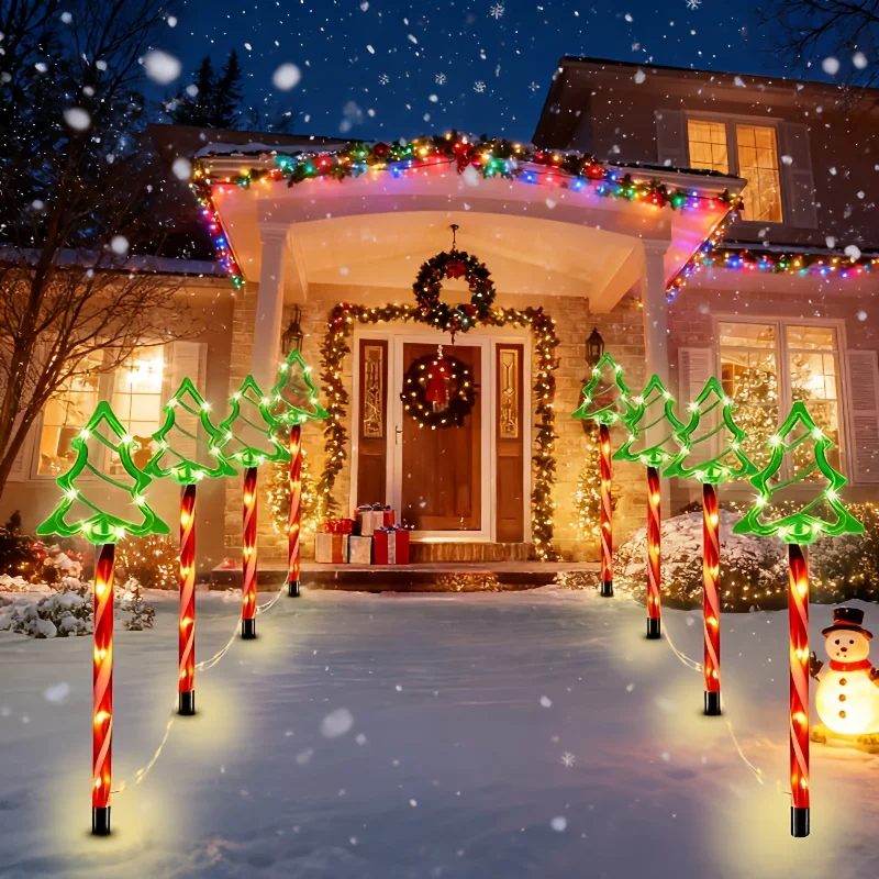 Whimsical Christmas Tree Walkway Marker Lights, Candy Cane Design LED Stake Lights for Yard Holiday Decoration