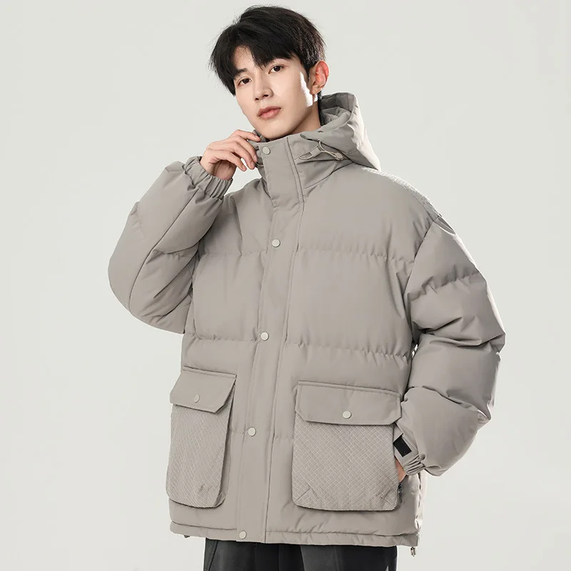 Man Down Jacket Winter Simple Solid Color Stand Collar Male Coat Thicken Cold-proof Long Sleeve Pocket Zipper Men Outerwear