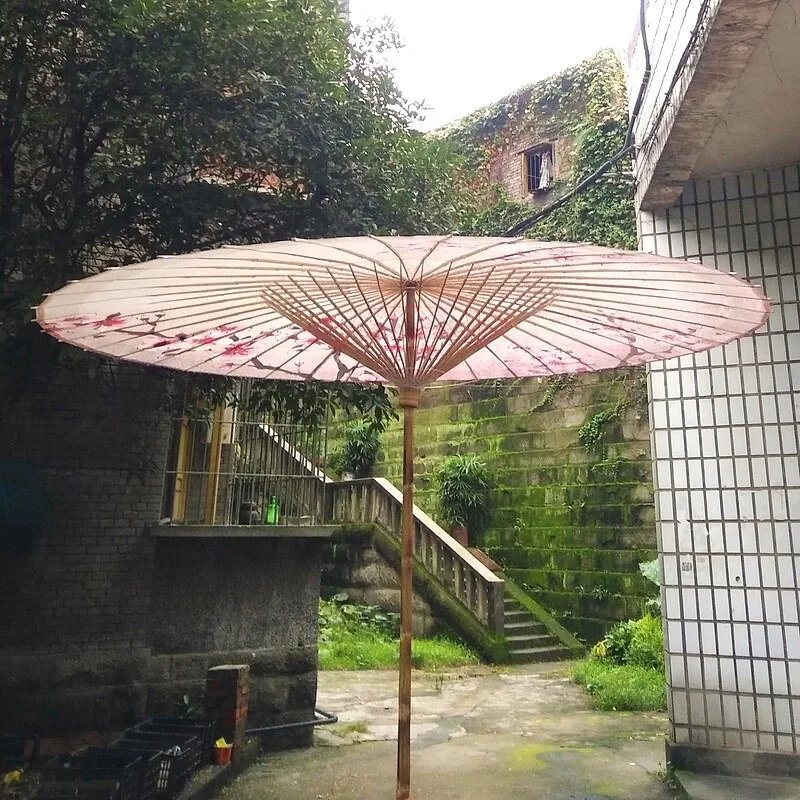 Outdoor Number, Garden Oil-paper Umbrella, Rain-proof And Sun-proof Chinese Retro Wind Props, Practical Pink Flowers And Birds