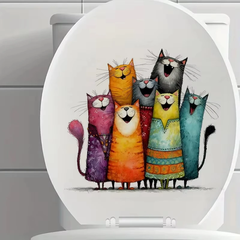 1PC Watercolor Cartoon Kitten Wall Stickers Weird Funny Theme for Room Living Room Bedroom Toilet Decor AA379