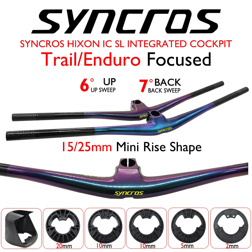 

SYNCROS Hixon iC SL Rise Integrated Cockpit Carbon Mountain Bike Handlebar, 28.6mm Trail/Enduro Focused, 15mm/25mm Rise, 780mm