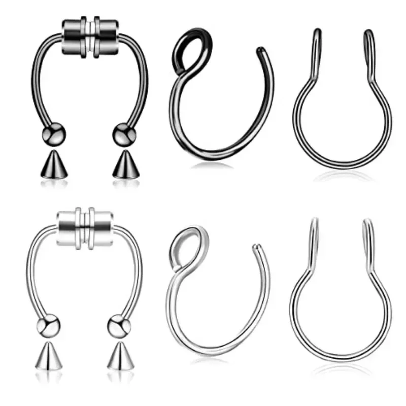 3Pc/set Fake Nose Ring Magnetic Septum Fake Nose Ring Hoop Stainless Steel Horseshoe Clip On Nose Ring Fashion Punk Body Jewelry