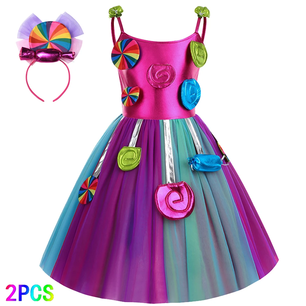 Sweet Ice Cream Candy-Themed Girls Dress for Kids Birthday Carnival Party Rainbow Tutu Children's Costume Wedding Outfits image 6