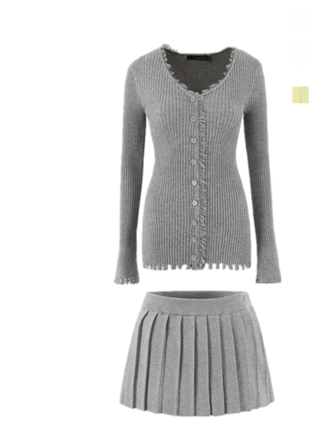 Retro Knitted High Waist  Skirt Set V-Ne Slimming Open Cardigan Winter Faion Women's Two-Piece Ensemble European Sle