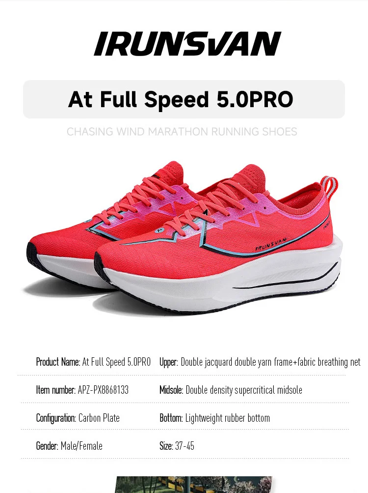 IRUNSVAN Rapid 5.0 Prro Marathon Running Shoes Carbon Plate Breathable Shock Absorbent Outdoor Sports Shoes Men's Shoes
