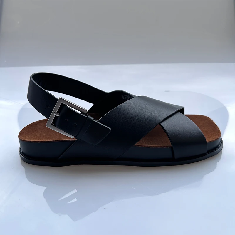 MrxmusDutit Thick Sole Sandals Women Genuine Leather Cross Strap Holiday Beach Shoes Female Casual Flat Sandalias Summer Sandals