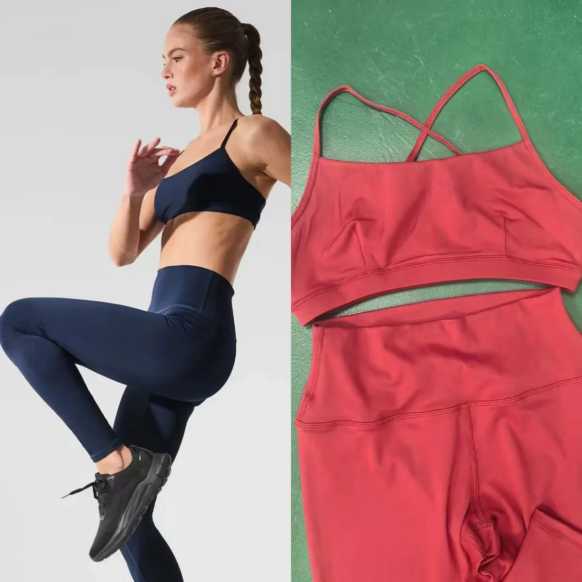 

lo Yoga Sports Bra Legging Set Women's Scoop Neck Underwear Open Back Yoga Bra Gym Running Crop Tops High Wais Leggings