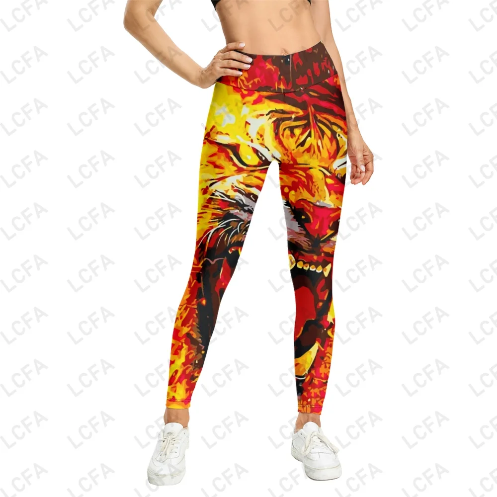 

Flame Tiger Yoga Pants Leggings Women High Waist Yoga Clothing Running Sports Fitness Workout Push Up Tights Butt Leggings