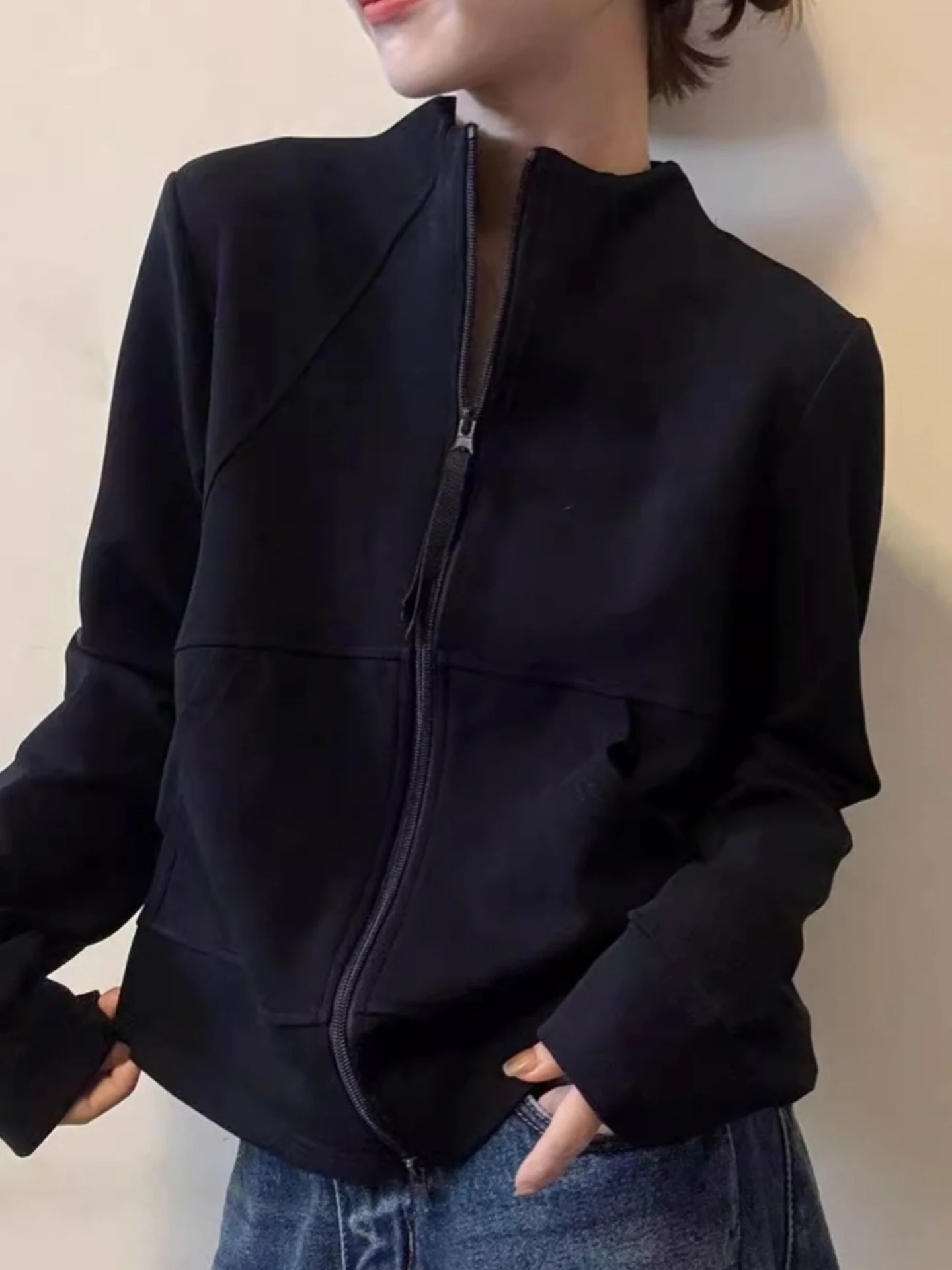 Dimagrante Colore puro Lungo Sve Doppia cerniera Jaet Versatile autunno Faionable Sweatshirt High-End Feel Commute Sle Wome...