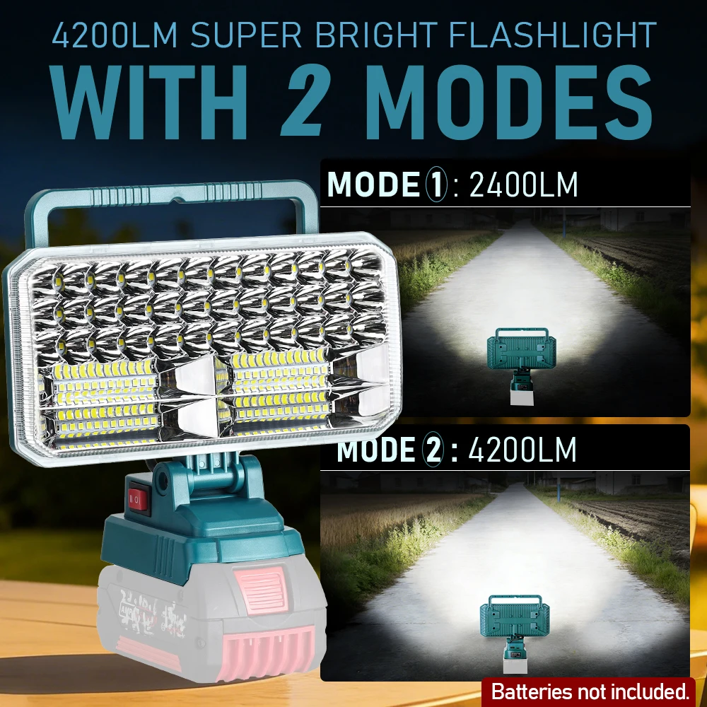 4200LM LED Work Light Compatible With Bosch 20V Battery, Portable Lamp Spotlight and Floodlights for Camping Jobsite Emergency