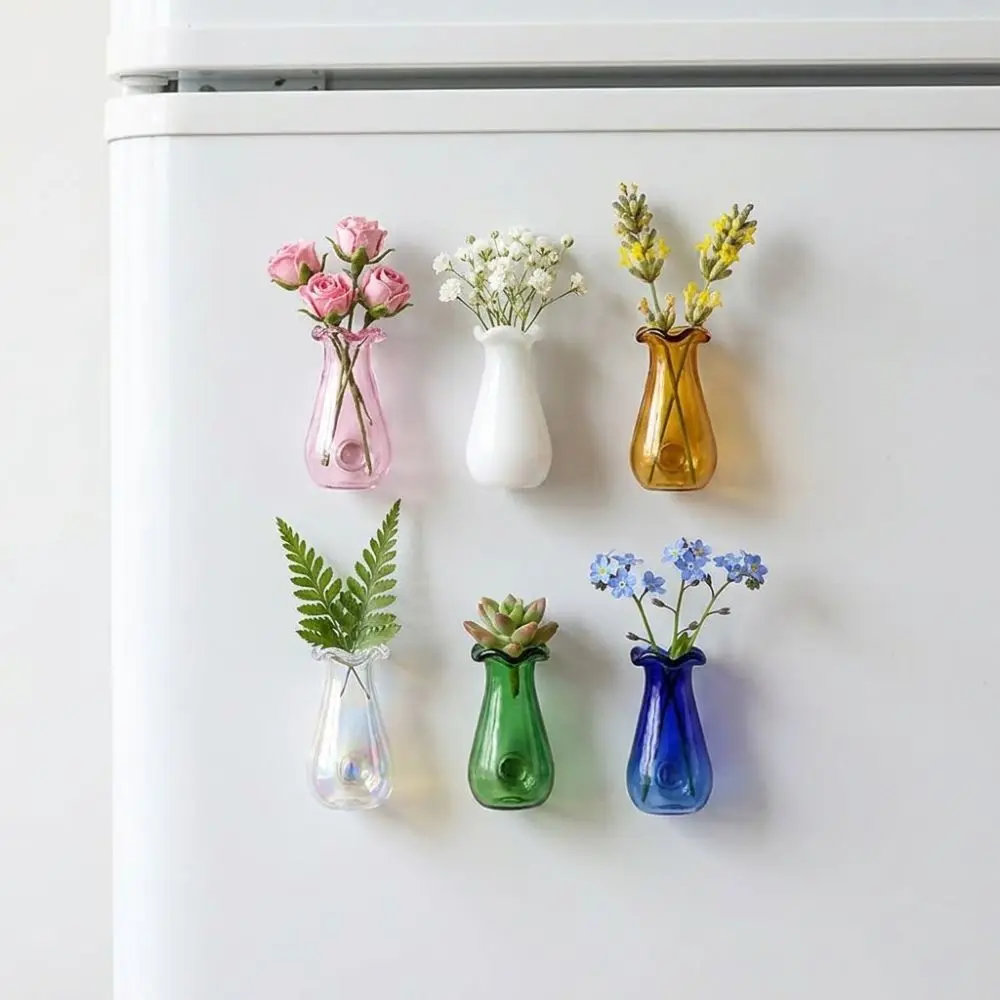 6Pcs DIY 3D Mini Vase Magnets Exquisite Artistic Hydroponic Plant Vase Funny Modern Magnetic Glass Vases Office Decoration