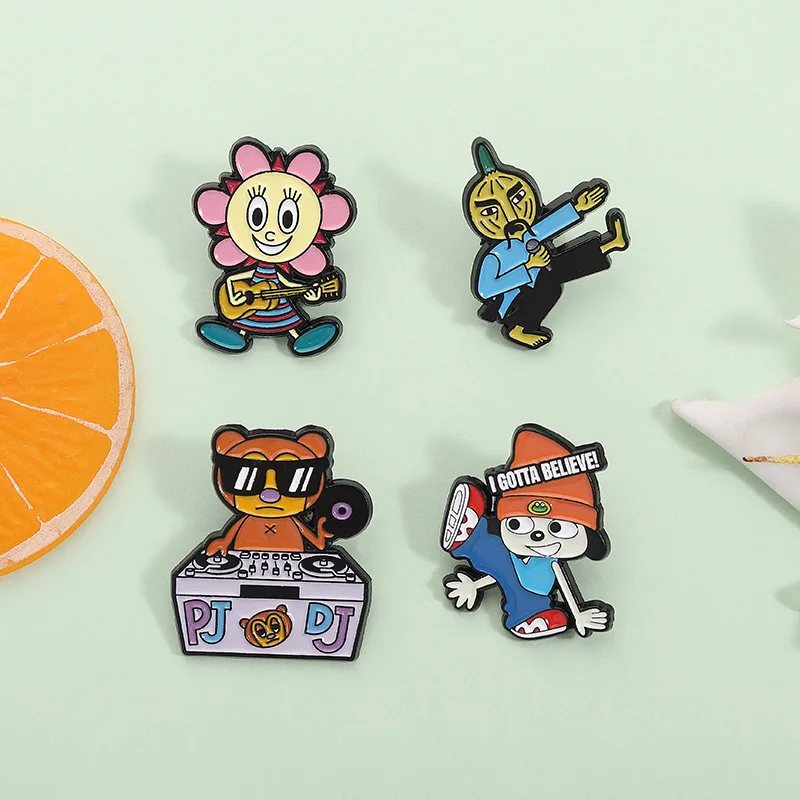 Pin Creative Cartoon DJ Teddy Bear Playing Guitar Animated Character Brooch Metal Badge Student Bag Clothing Accessories Pendant