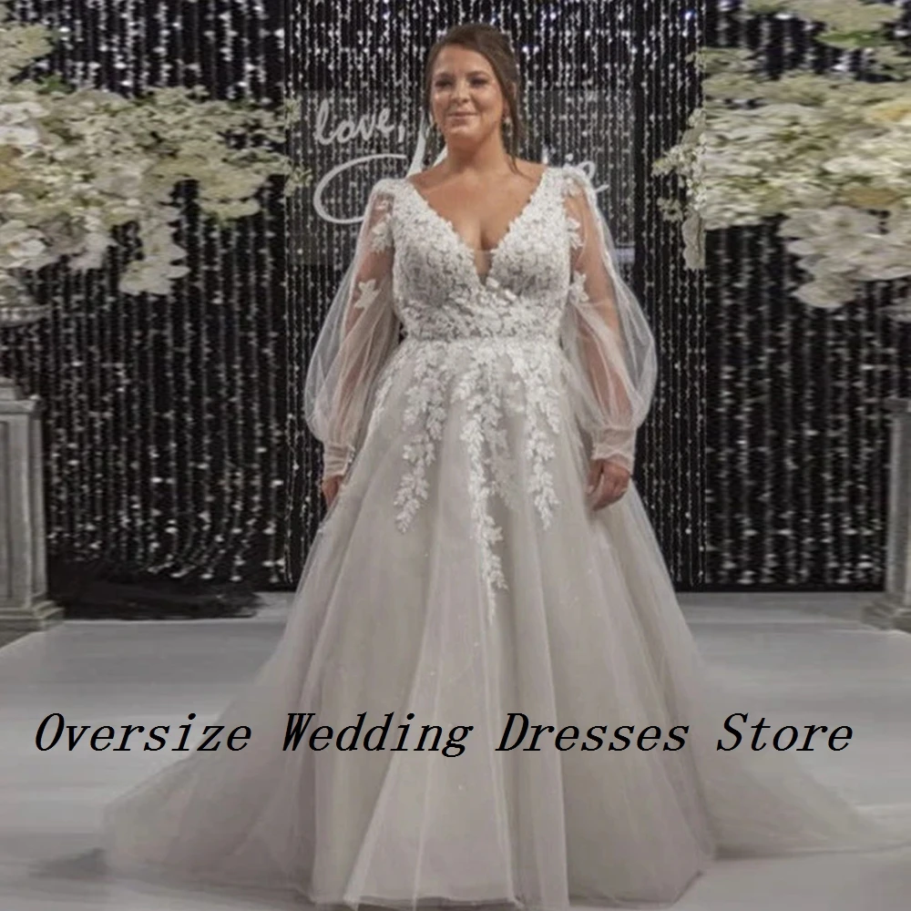 Plus Size Strapless Wedding Dresses with Lace Full Sleeve Bridal Gowns for Women 2024 Summer Soft Tulle Vestidos De Novia New