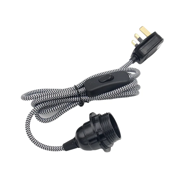 

AC 220V UK Plug Power Cord Flex Fabric Cable with E27 Lamp Holder on/off Switch for DIY Decor Hanging Light