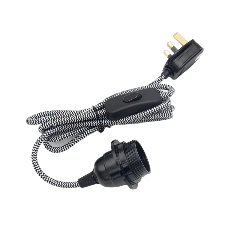 AC 220V UK Plug Power Cord Flex Fabric Cable with E27 Lamp Holder On/Off Switch for DIY Decor Hanging Light