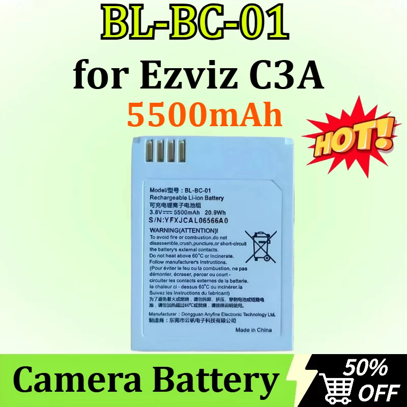 

New BL-BC-01 3.8V 5500mAh 20.9Wh Replacement Monitoring Wireless Camera Battery for Ezviz C3A Home Security Camera Batteries