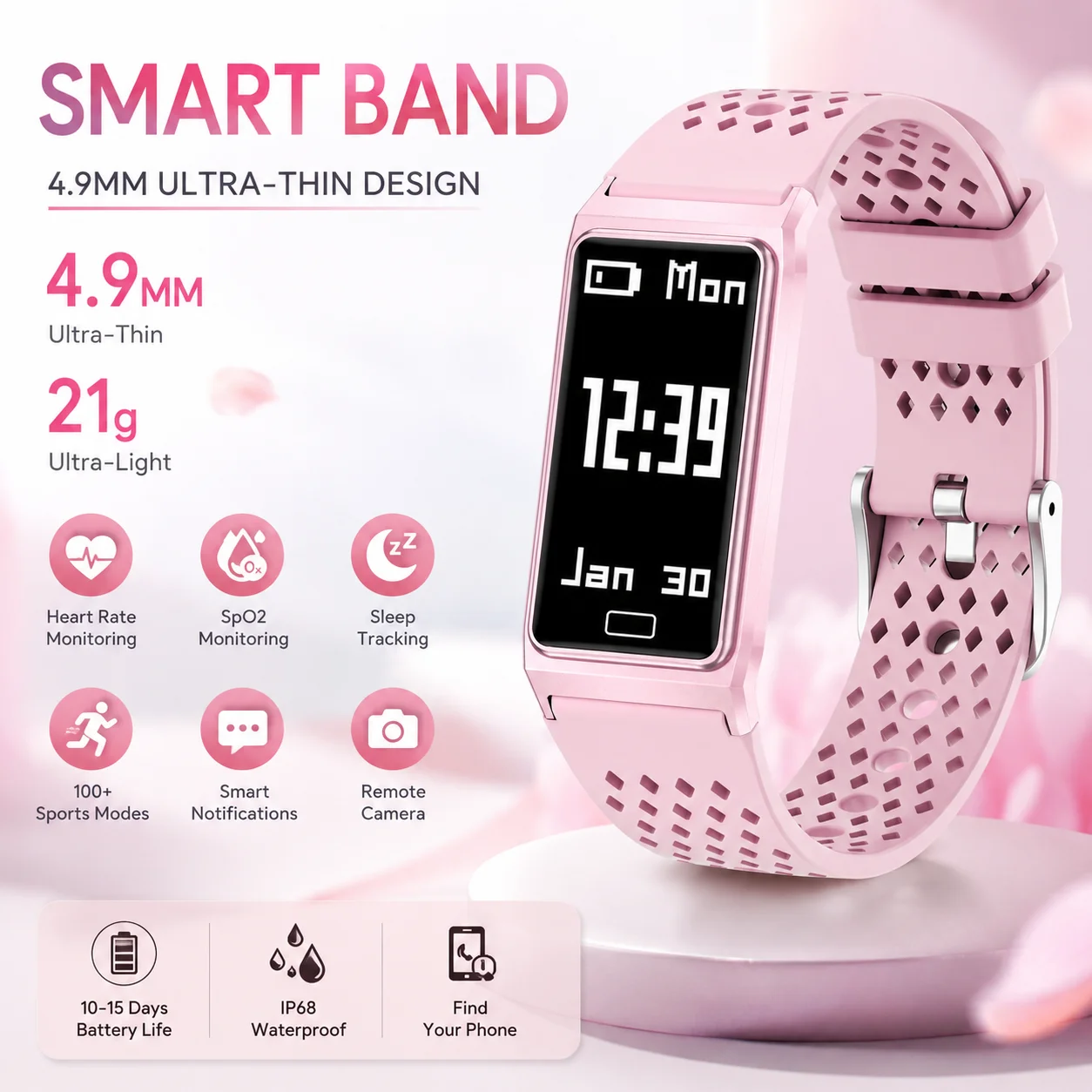 LIGE New Ultra-thin Women Smart Bracelet Real-time Heart rate Sleep Monitor Bands 100+ Sports Mode Waterproof Women Smart Watch