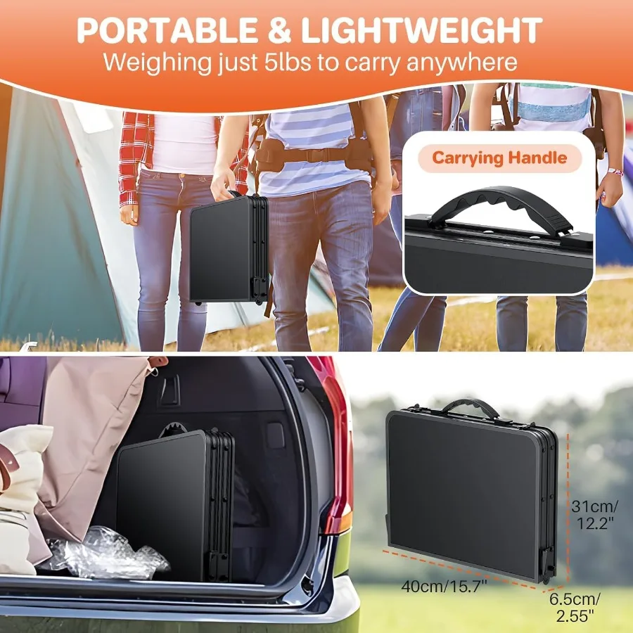 طاولة تخييم صغيرة قابلة للطي بطول 2 قدم مع ارتفاع قابل للتعديل 22.8 بوصة طول × 15.7 بوصة عرض طاولة نزهة خارجية من الألومنيوم خفيفة الوزن مع حمل