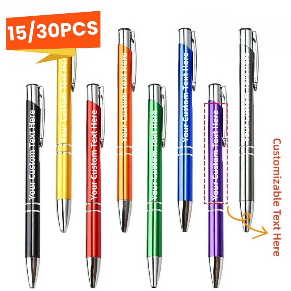 15/30PCS Customizable Metal Ballpoint Pens Comfortable Grip for Office Advertising Promotional Wholesale Use Party Gifts