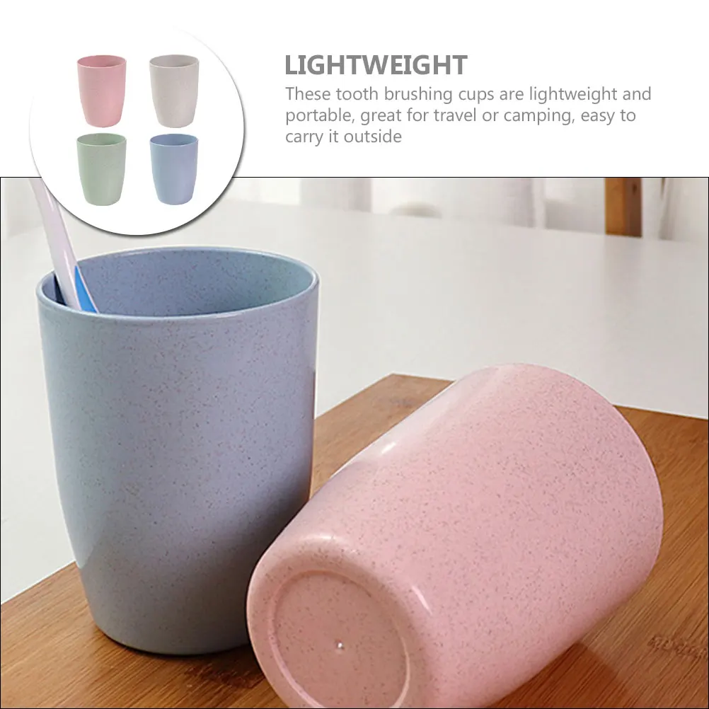 

4Pcs Wheat Straw Mouthwash Cups Portable Toothbrush Holders Bathroom Storage Cups Reusable for Travel Bathroom Cup
