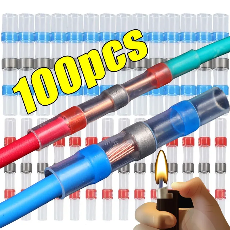 10~100PCS Waterproof Heat Shrink Electrical Wire Butt Connector Wire Terminals Solder Seal Sleeve Splice Terminals Auto Parts