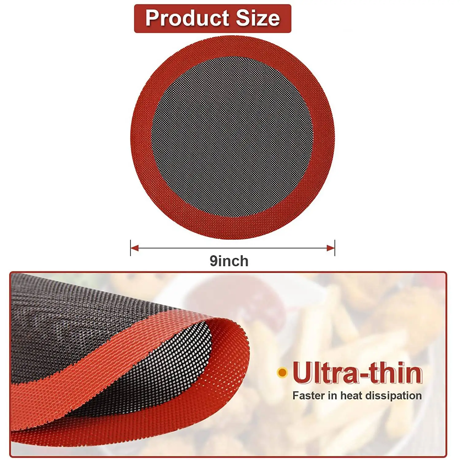 多目的丸型エアフライヤーライナー、再利用可能な焦げ付き防止マット、エアフライヤーバスケット、9インチ