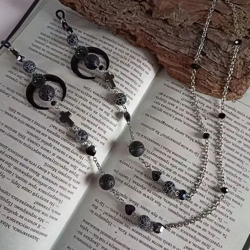 Imagen 1 del producto Cadenas para gafas Cadena para gafas góticas Witchy con luna negra Cadena para gafas de sol de acero inoxidable